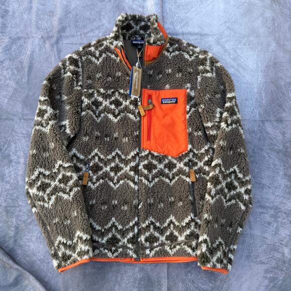 NWT Women's Patagonia Cedar Brown Aztec Retro-X Deep Pile Fleece Jacket Sz Small - Picture 1 of 7
